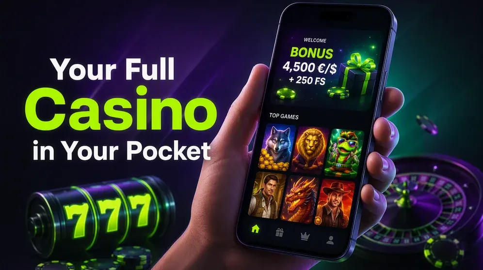 hand holding phone with casino app open